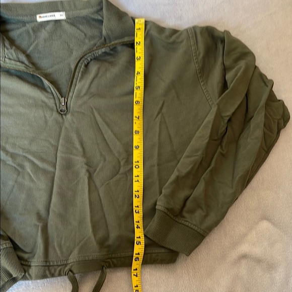 Marine Layer Green Quarter-Zip Drawstring Waist Cropped Pullover Sweatshirt Top - Picture 7 of 8